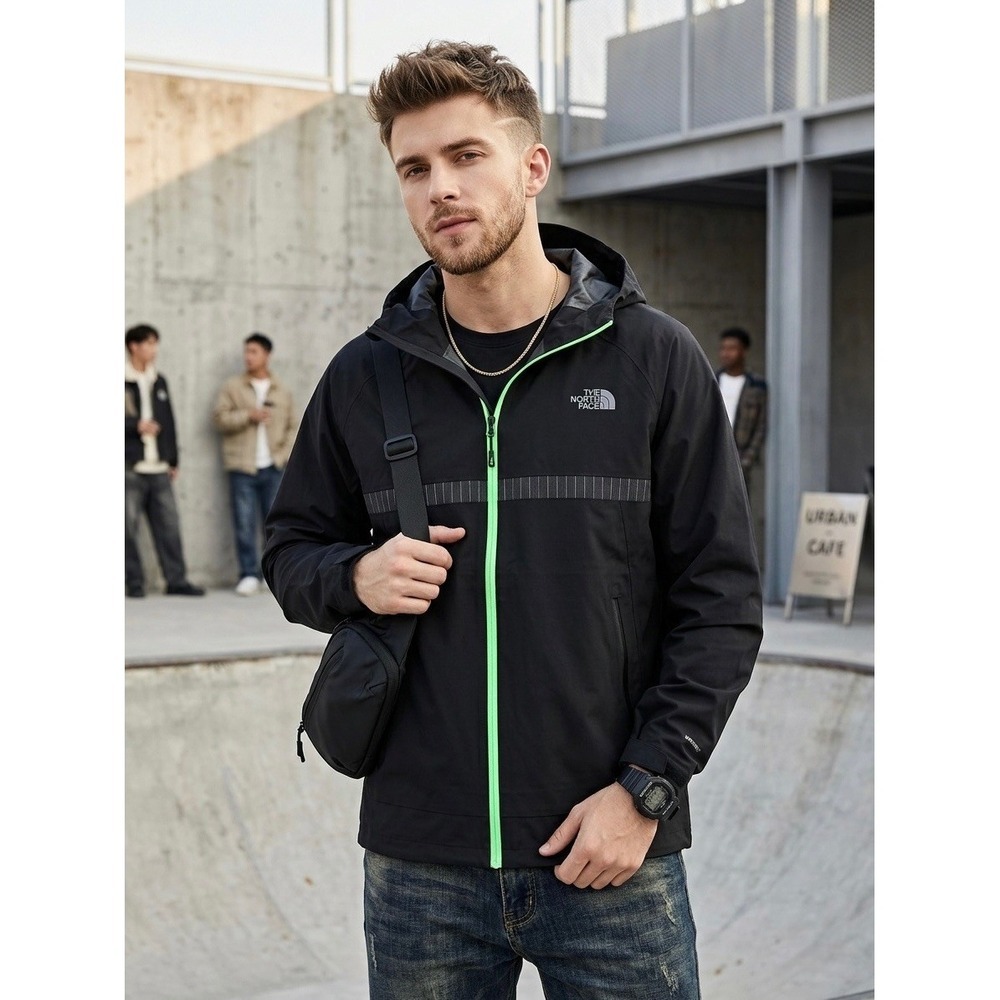 The North Face Flight Series Mens Black Neon Green Hooded Windbreaker NF0A3NZ9 L